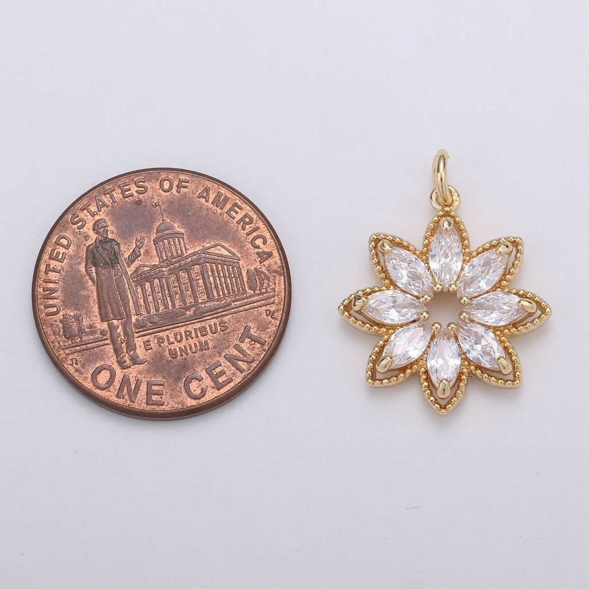 Gold Lotus Flower, Yoga Yogi Lover, Enlightenment, Chakra, Cubic Zirconia Necklace Pendant Charm
