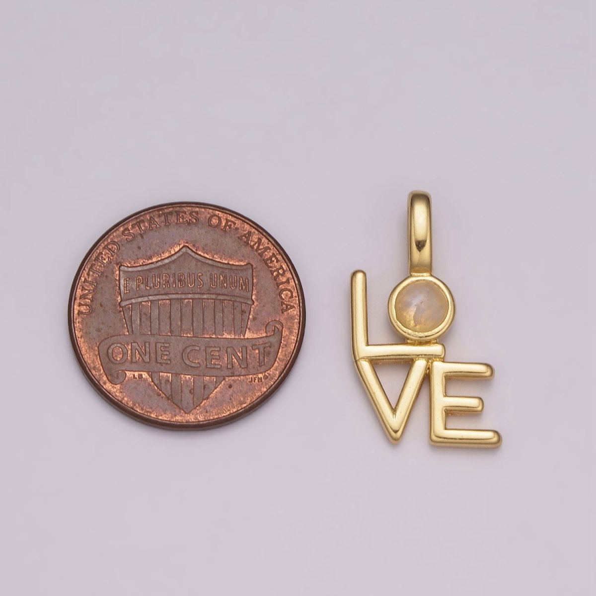 Gold "LOVE" 21mm x 11mm Word Love Moonstone Slide-On Pendant