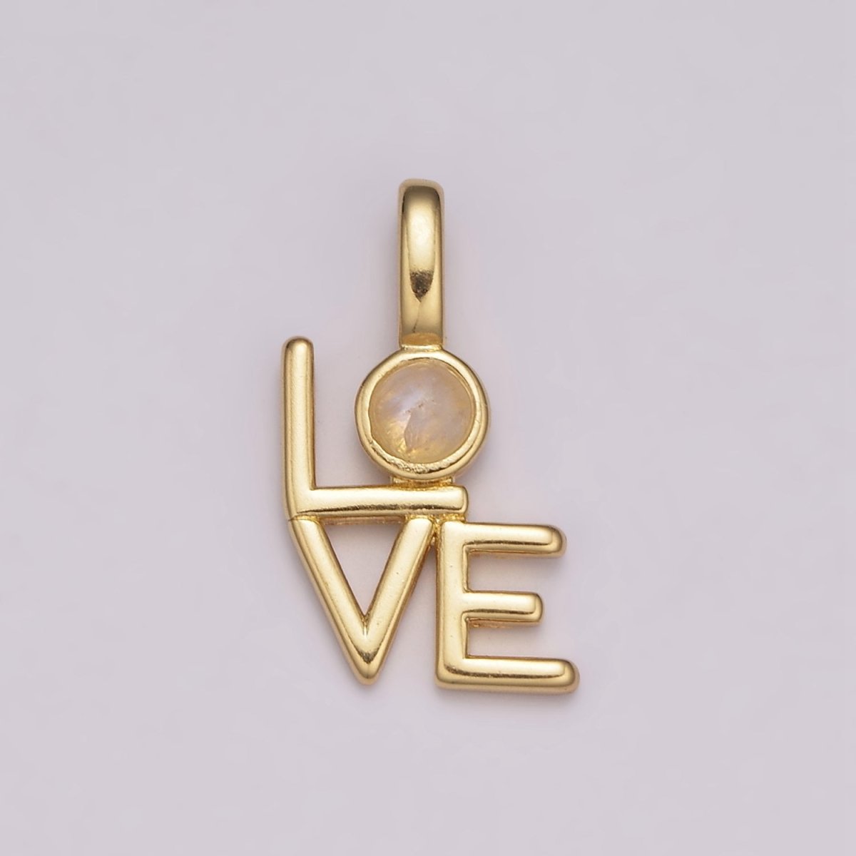 Gold "LOVE" 21mm x 11mm Word Love Moonstone Slide-On Pendant