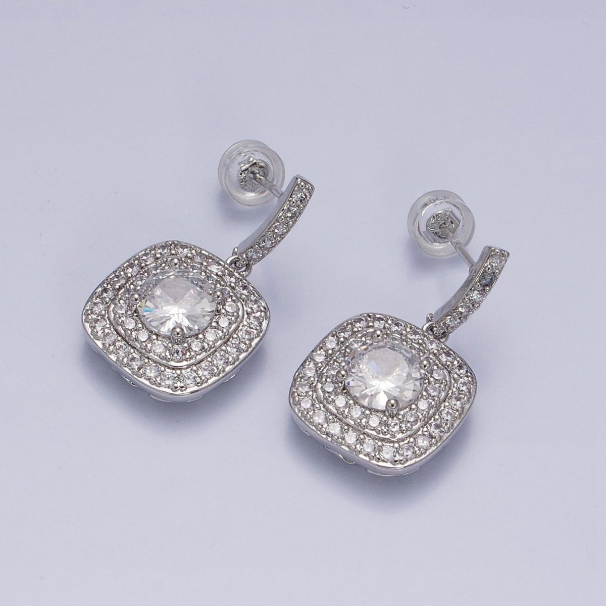 Gold Filled Micro Pave Square Cocktail Earrings Color CZ Statement Earrings Dangle Designer Earrings
