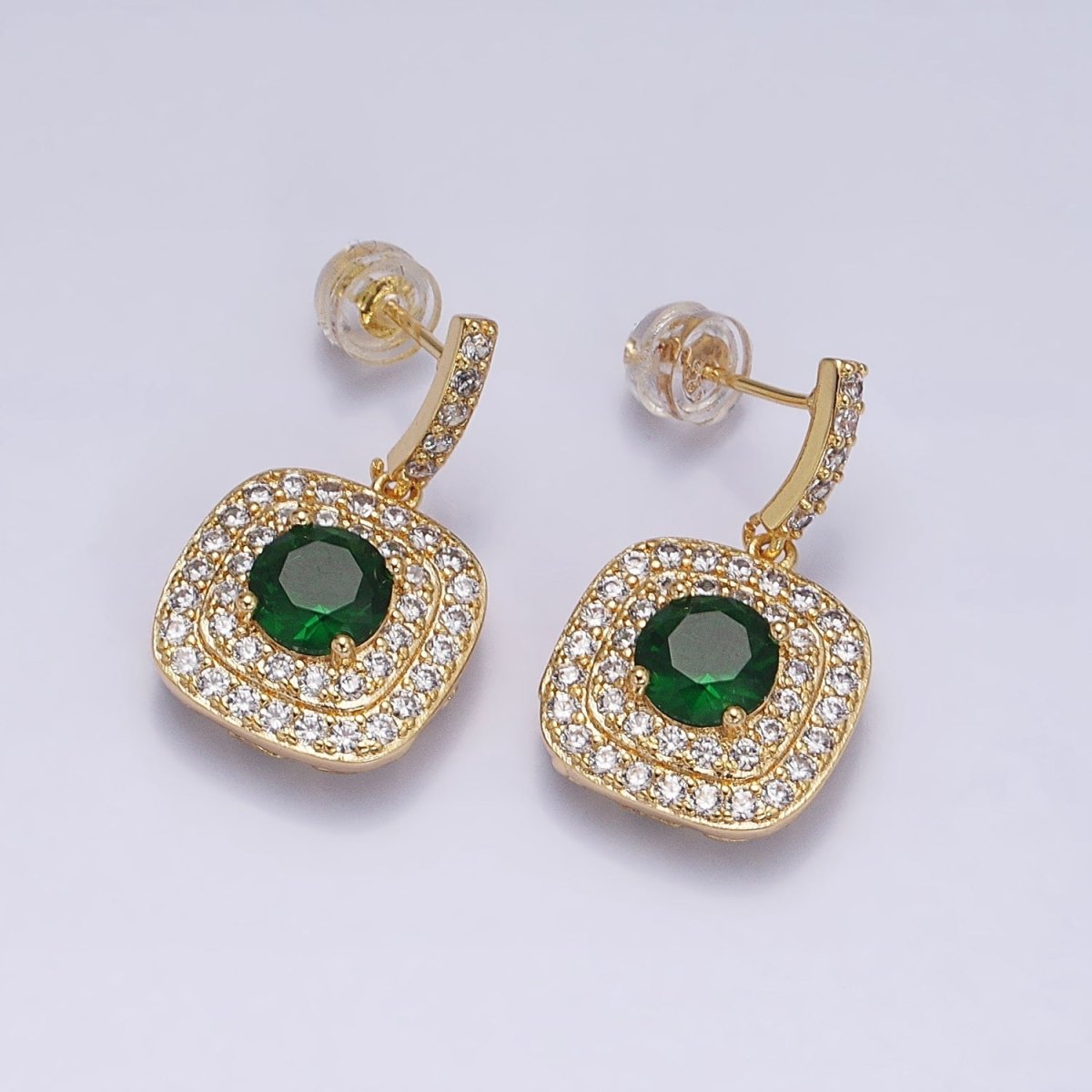 Gold Filled Micro Pave Square Cocktail Earrings Color CZ Statement Earrings Dangle Designer Earrings