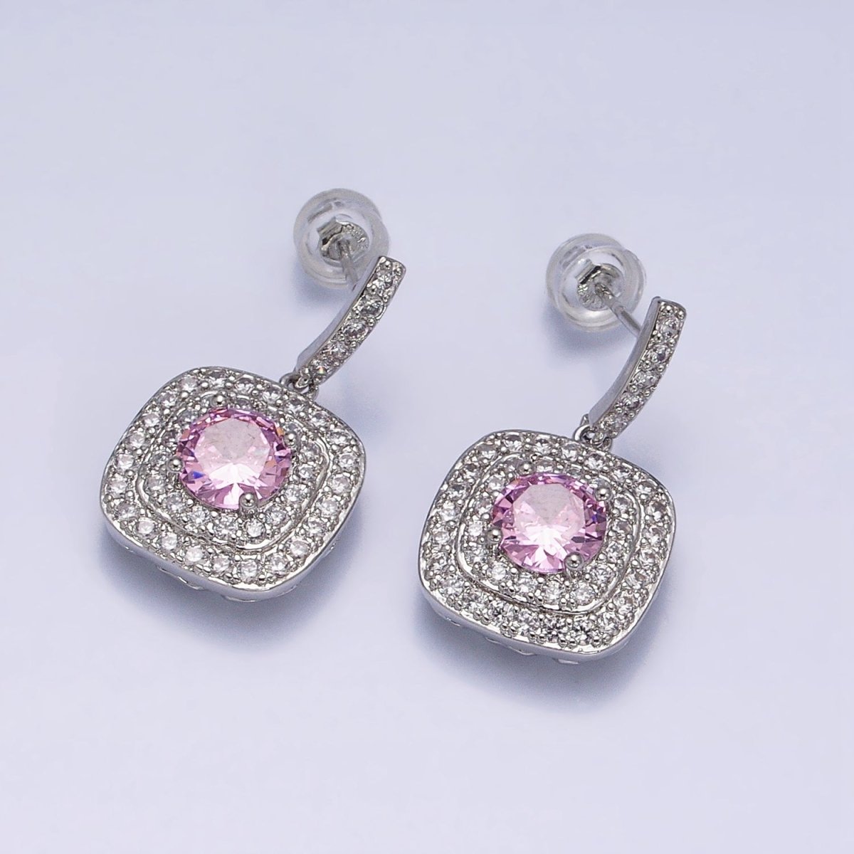 Gold Filled Micro Pave Square Cocktail Earrings Color CZ Statement Earrings Dangle Designer Earrings