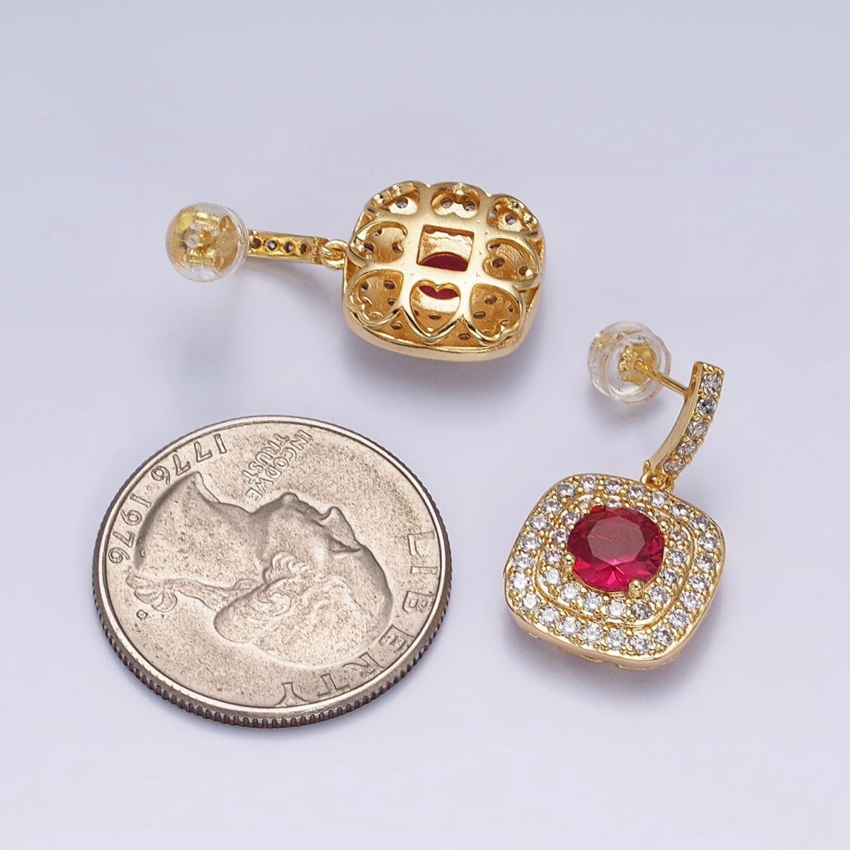 Gold Filled Micro Pave Square Cocktail Earrings Color CZ Statement Earrings Dangle Designer Earrings