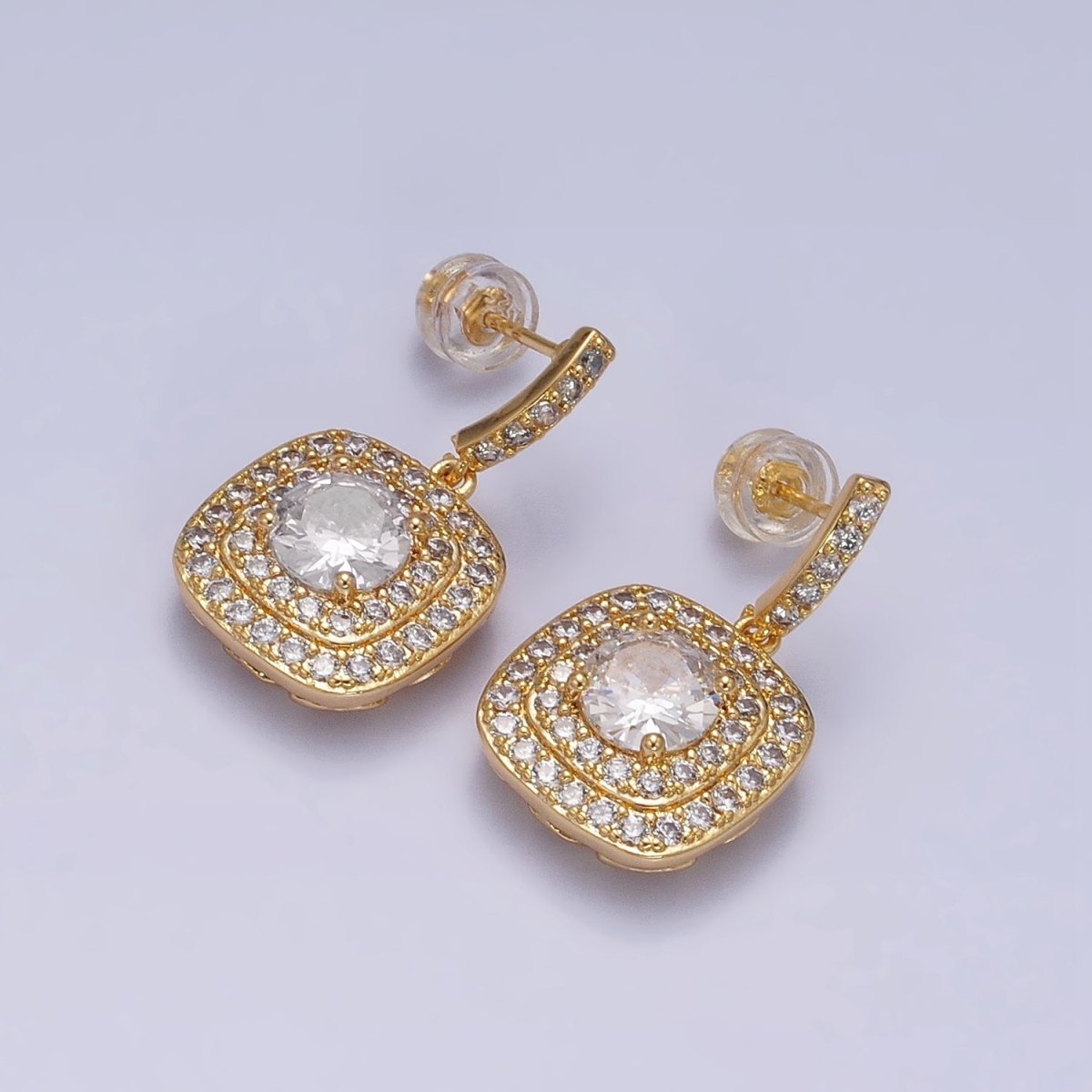 Gold Filled Micro Pave Square Cocktail Earrings Color CZ Statement Earrings Dangle Designer Earrings