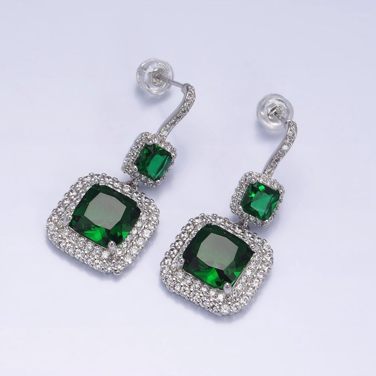 Gold Micro Pave Square Cocktail Earrings Multi Color CZ Statement Party Earrings Dangle Designer Earrings