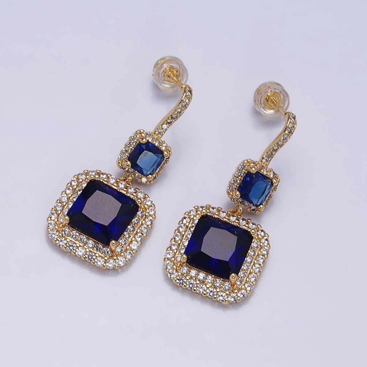 Gold Micro Pave Square Cocktail Earrings Multi Color CZ Statement Party Earrings Dangle Designer Earrings