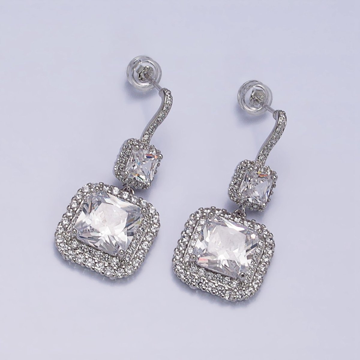 Gold Micro Pave Square Cocktail Earrings Multi Color CZ Statement Party Earrings Dangle Designer Earrings