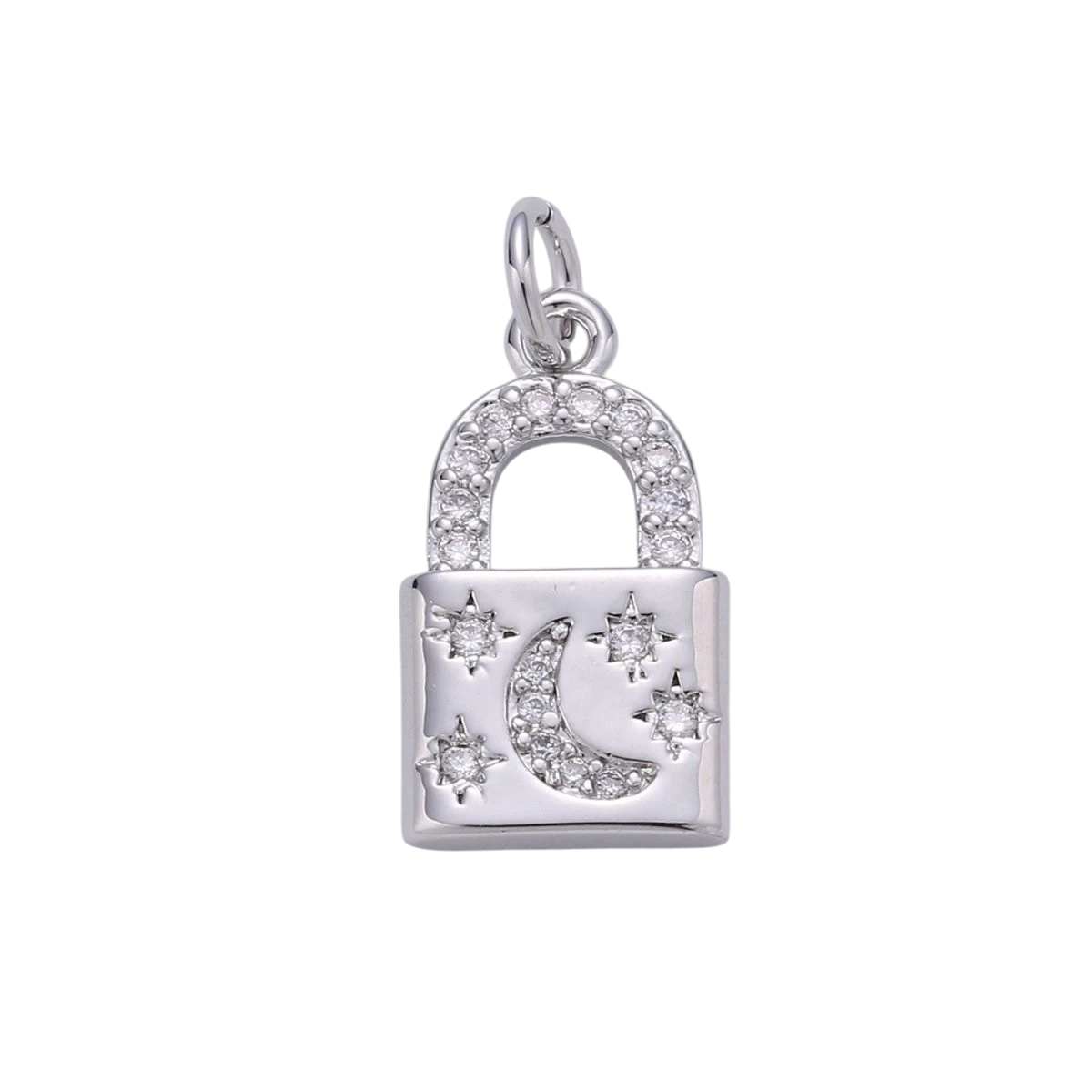 Gold Moon Star 20mm x 10mm Padlock Pendant Gold Filled Dainty Padlock Charm Celestial Lock