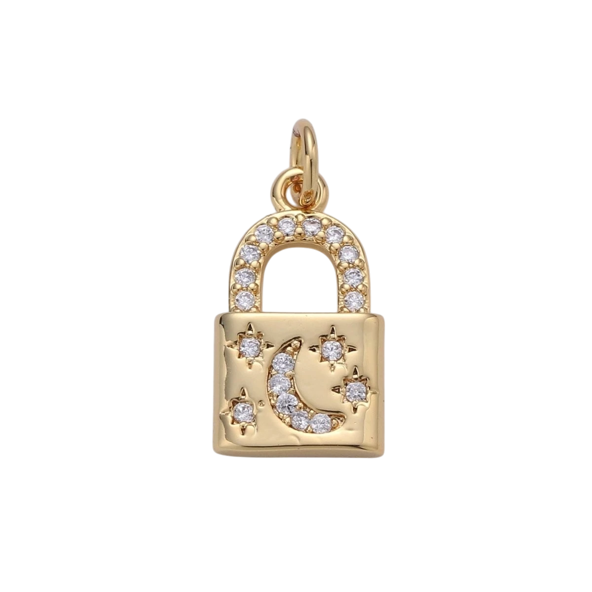 Gold Moon Star 20mm x 10mm Padlock Pendant Gold Filled Dainty Padlock Charm Celestial Lock
