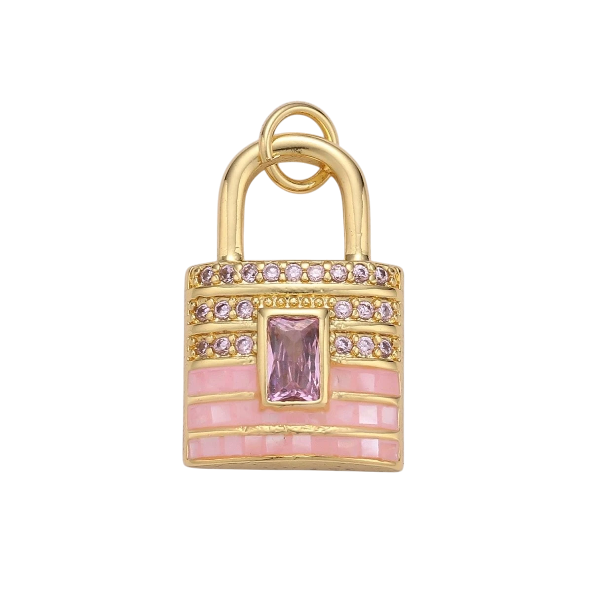 Gold Padlock charms, Pink Lock pendants, Love charm, Dainty charm, Padlock 14k Gold-Plated