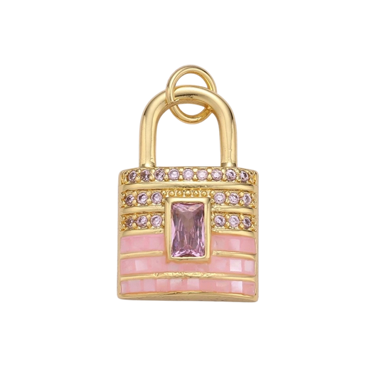 Gold Padlock charms, Pink Lock pendants, Love charm, Dainty charm, Padlock 14k Gold-Plated