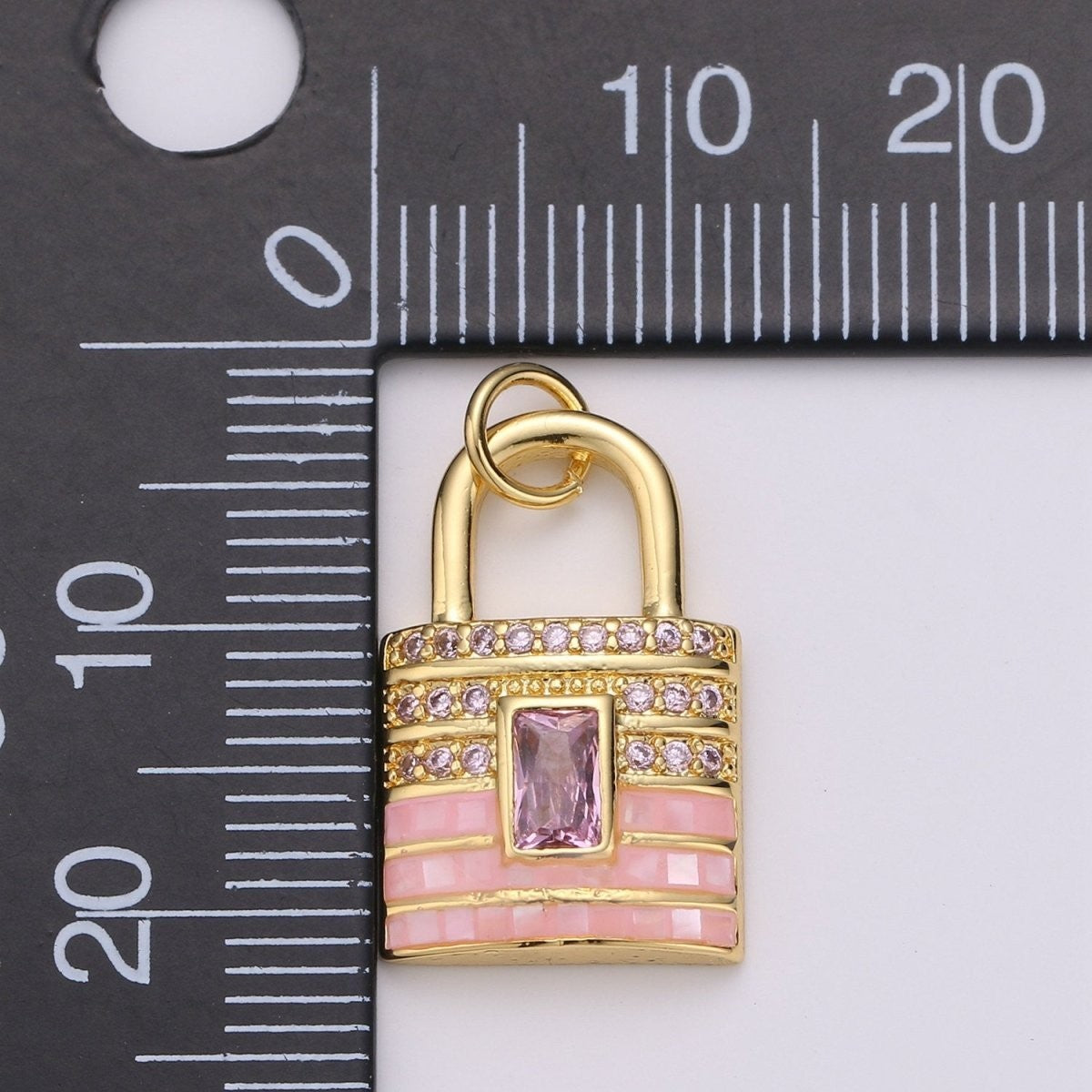 Gold Padlock charms, Pink Lock pendants, Love charm, Dainty charm, Padlock 14k Gold-Plated