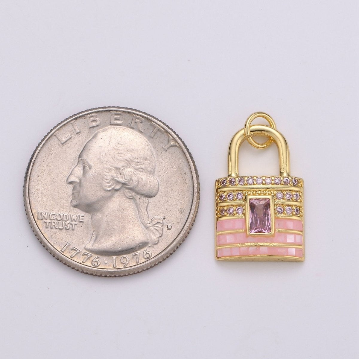 Gold Padlock charms, Pink Lock pendants, Love charm, Dainty charm, Padlock 14k Gold-Plated
