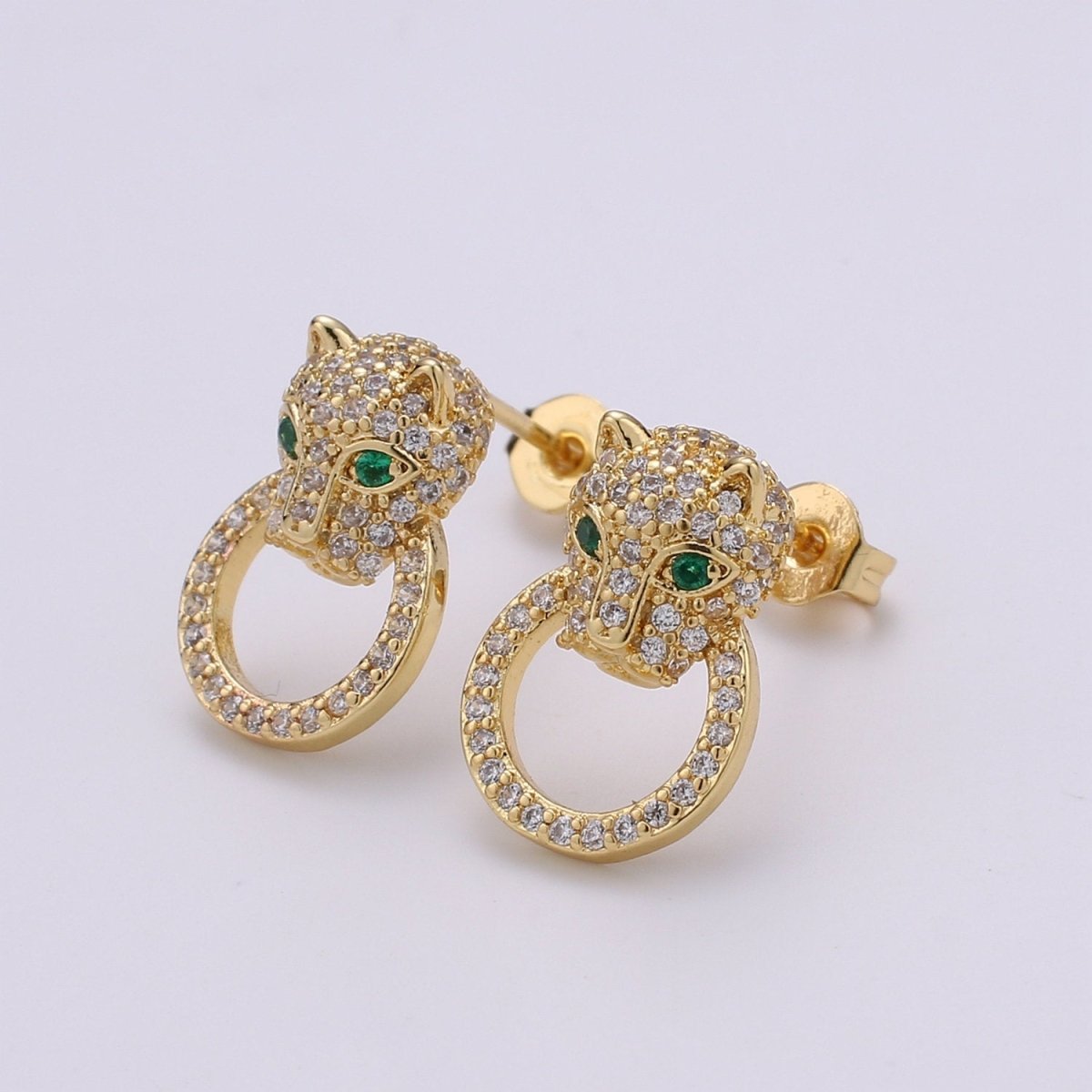 Gold Panther Earring CZ Micro Pave Stud Earrings, Animal Cat Earrings, Jaguar Earrings, Panther Stud Earrings