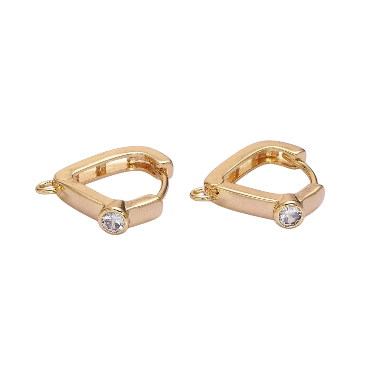 Gold or Silver 16mm Clear Round CZ Open Loop Triangle Huggie Finding