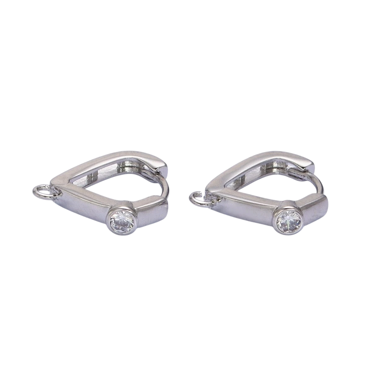 Gold or Silver 16mm Clear Round CZ Open Loop Triangle Huggie Finding