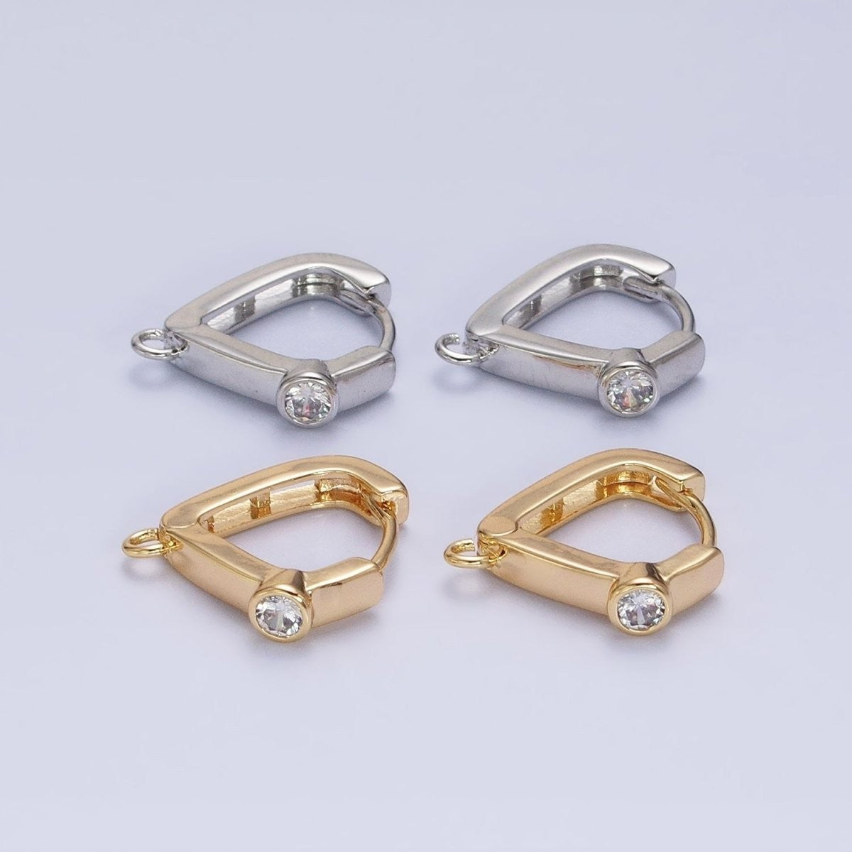 Gold or Silver 16mm Clear Round CZ Open Loop Triangle Huggie Finding