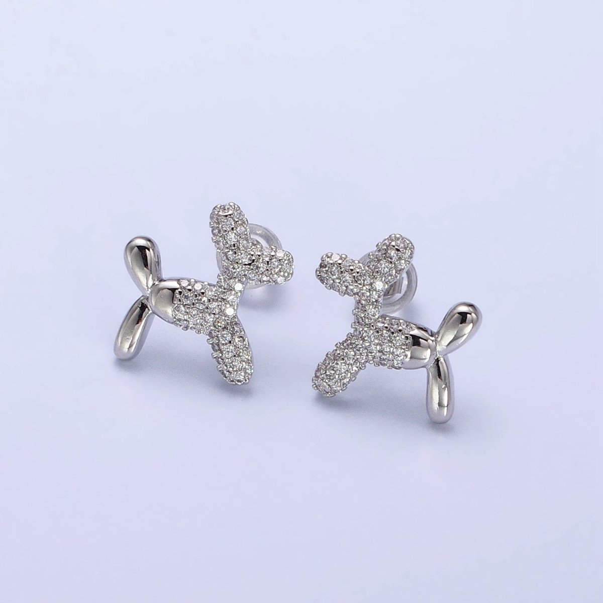 Gold or Silver Dog Balloon Bubble Animal Micro Pave CZ Stud Earrings