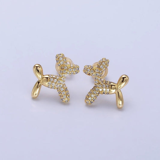 Gold or Silver Dog Balloon Bubble Animal Micro Pave CZ Stud Earrings
