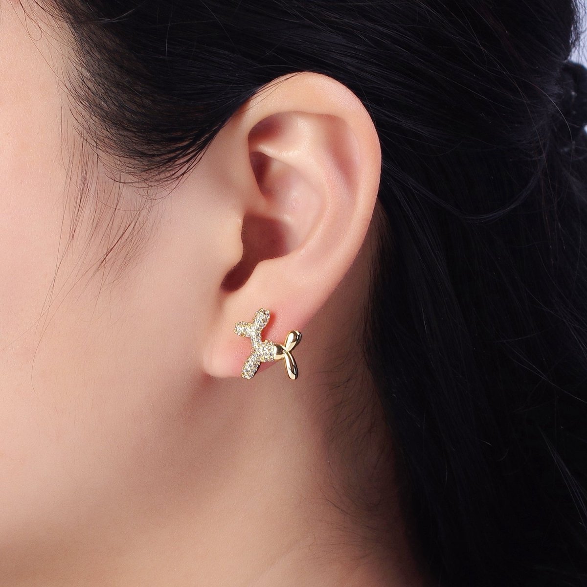 Gold or Silver Dog Balloon Bubble Animal Micro Pave CZ Stud Earrings