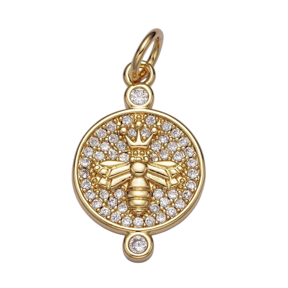 Gold or Silver 27mm x 14mm Double Sided Queen Bee Insect Sunburst Lined Micro Pave CZ Round Charm