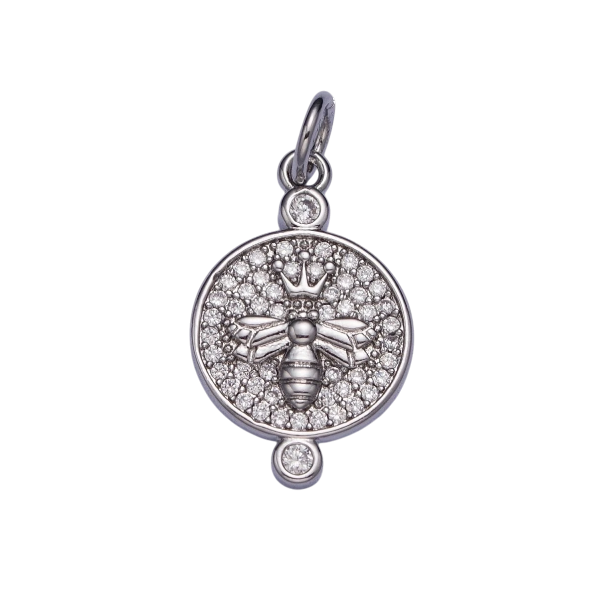 Gold or Silver 27mm x 14mm Double Sided Queen Bee Insect Sunburst Lined Micro Pave CZ Round Charm