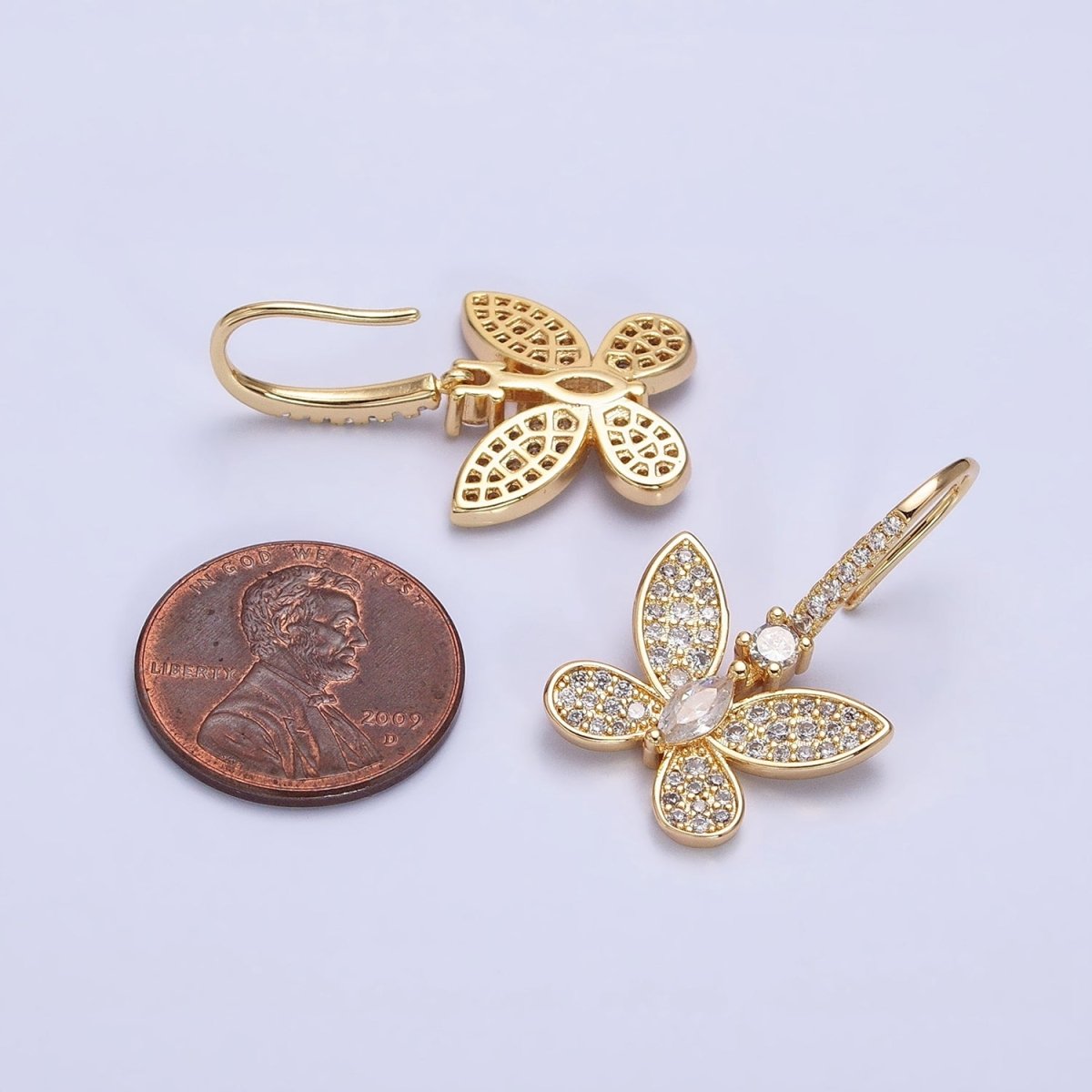 Gold, Silver Mariposa Butterfly Marquise CZ Micro Pave French Hook Earrings