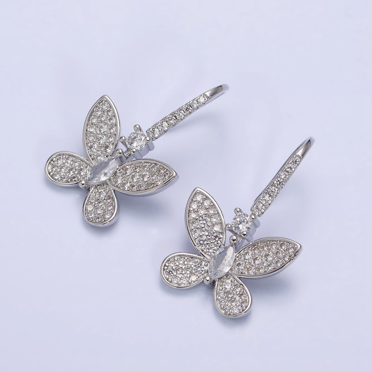Gold, Silver Mariposa Butterfly Marquise CZ Micro Pave French Hook Earrings