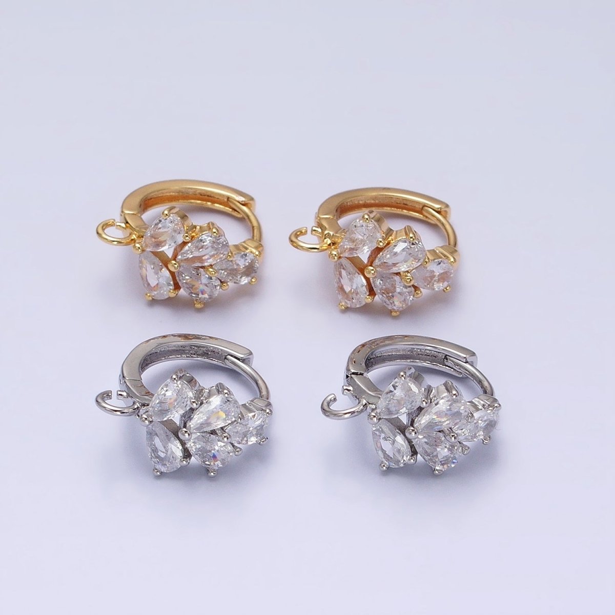 Gold or Silver 15mm Multiple Clear Marquise Huggie Open Loop Huggies