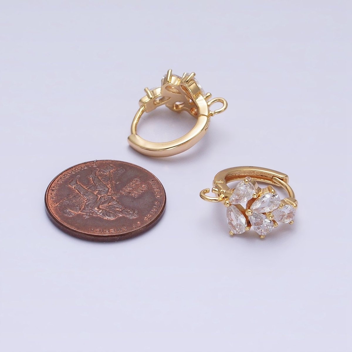 Gold or Silver 15mm Multiple Clear Marquise Huggie Open Loop Huggies