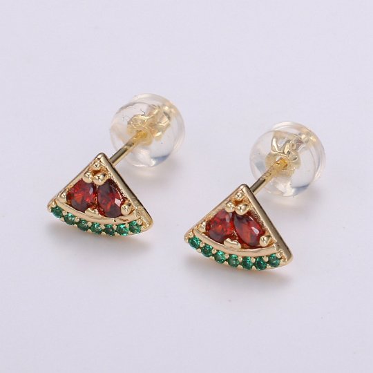 Sweet Gold-Filled Watermelon Stud Earrings CZ Watermelon Studs Tropical Summer Fruit Earrings Minimalist Earrings
