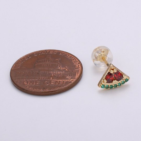 Sweet Gold-Filled Watermelon Stud Earrings CZ Watermelon Studs Tropical Summer Fruit Earrings Minimalist Earrings