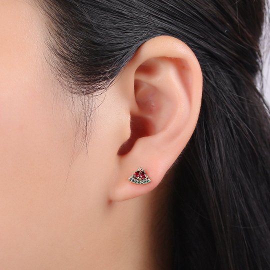 Sweet Gold-Filled Watermelon Stud Earrings CZ Watermelon Studs Tropical Summer Fruit Earrings Minimalist Earrings