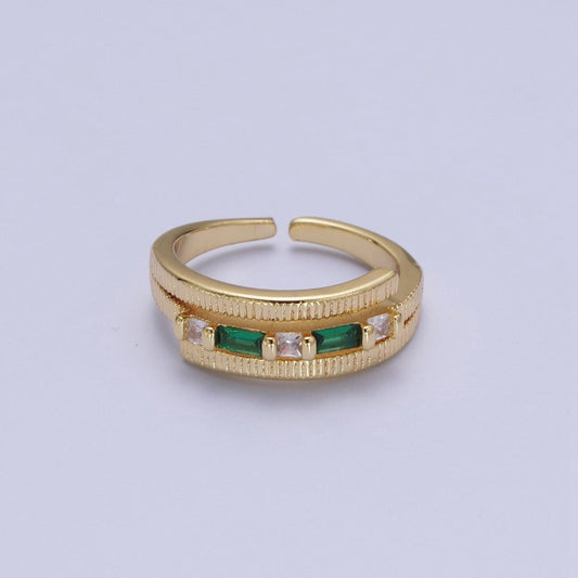 Beautiful Gold Wrap Ring Clear or Green Baguette Open Adjustable Ring