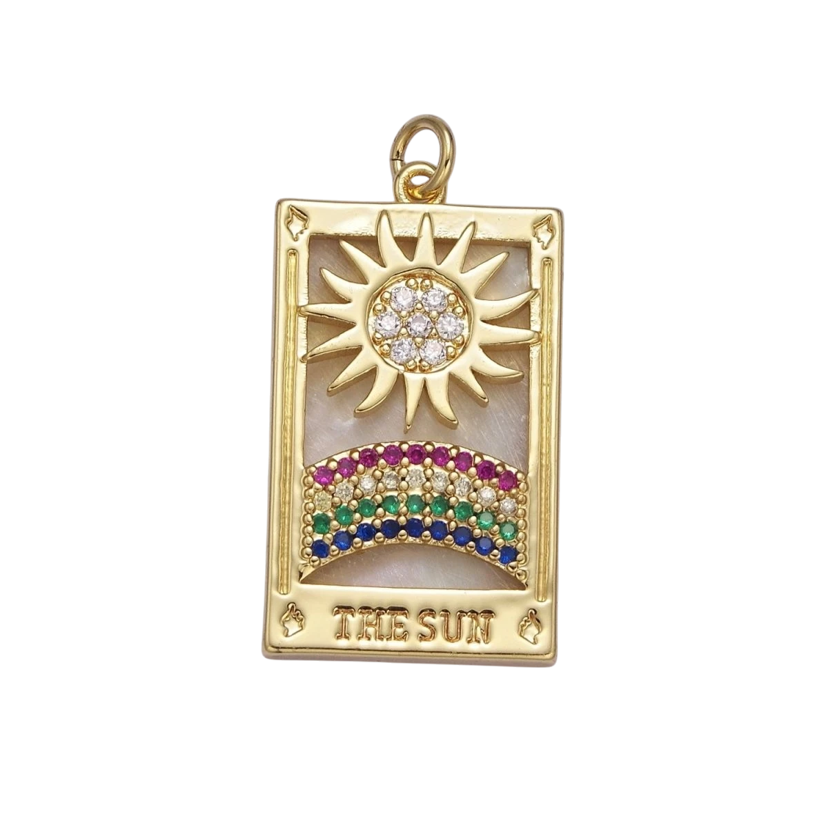 Good morning, Charm Gold Filled Sun Charm Clear Rainbow Window Tag Medallion Charm