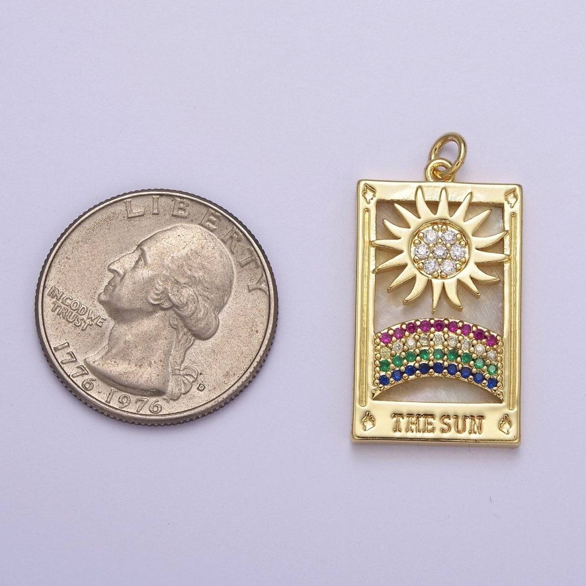 Good morning, Charm Gold Filled Sun Charm Clear Rainbow Window Tag Medallion Charm