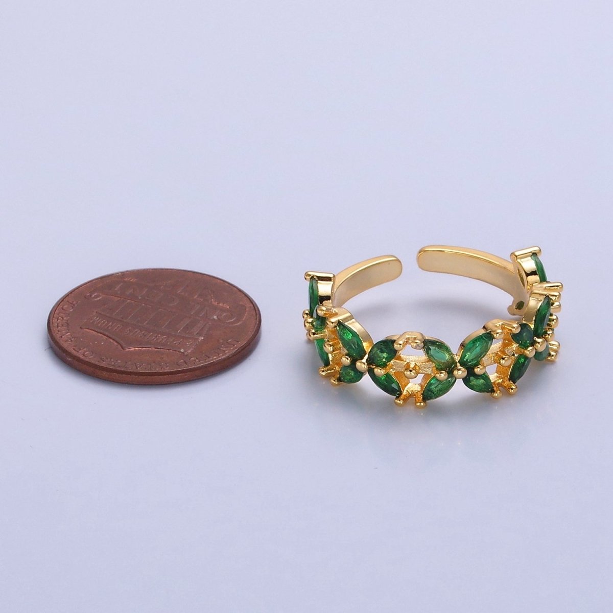 Green Marquise Flower Ring, 24K Gold Filled Cubic Zirconia CZ Ring