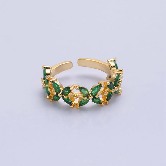 Green Marquise Flower Ring, 24K Gold Filled Cubic Zirconia CZ Ring