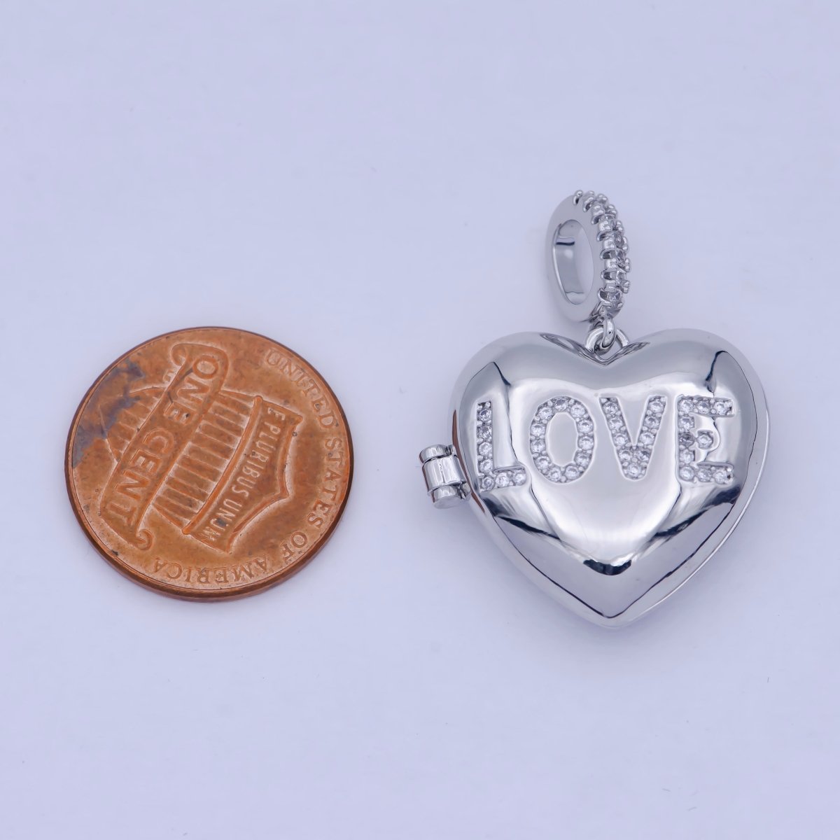 Heart Love 31mm Micro Pave Locket Pendant Silver Open Locket Cubic Zirconia Pave Pendant
