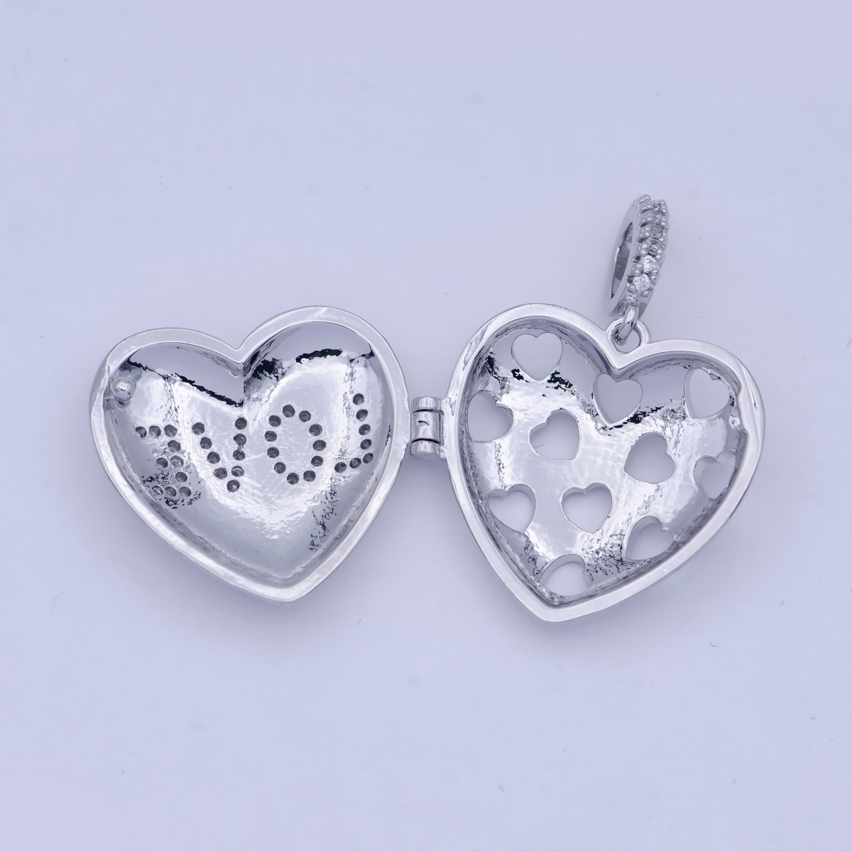 Heart Love 31mm Micro Pave Locket Pendant Silver Open Locket Cubic Zirconia Pave Pendant