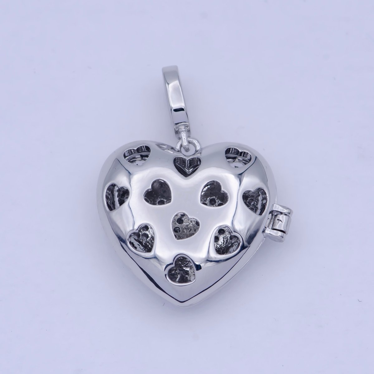 Heart Love 31mm Micro Pave Locket Pendant Silver Open Locket Cubic Zirconia Pave Pendant