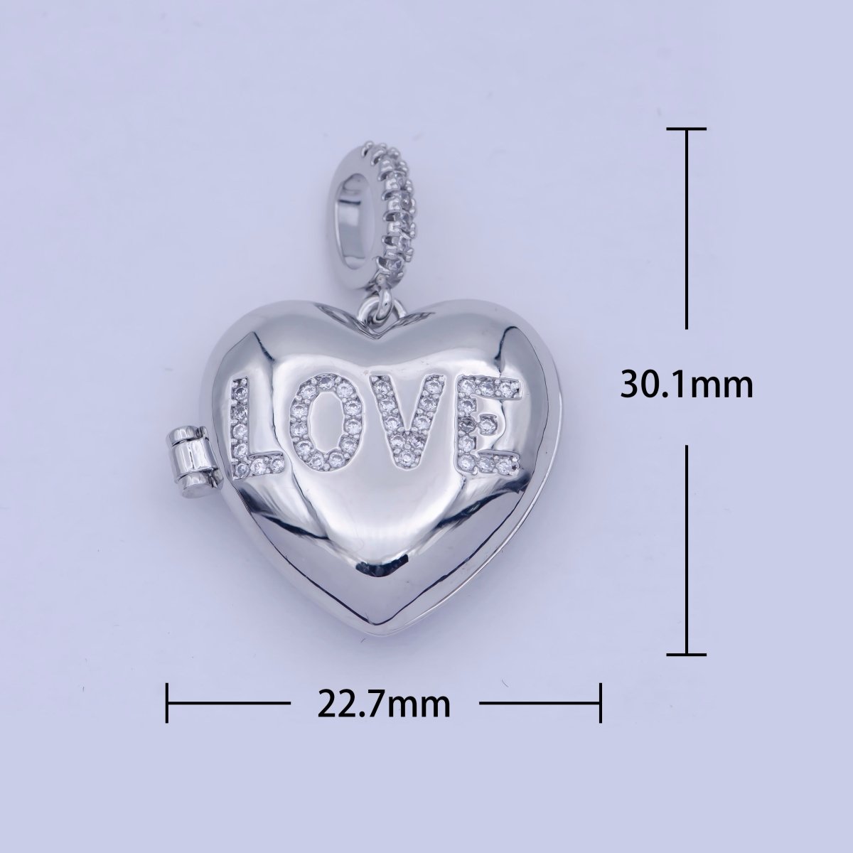 Heart Love 31mm Micro Pave Locket Pendant Silver Open Locket Cubic Zirconia Pave Pendant