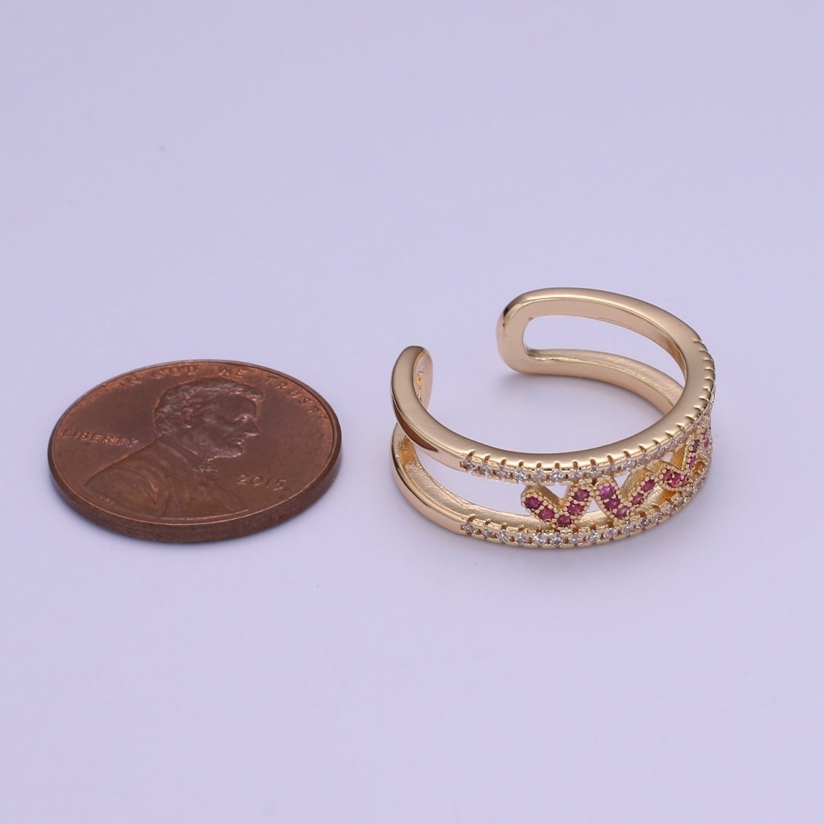 Hot Pink CZ Heart 18K Gold Filled Adjustable Ring