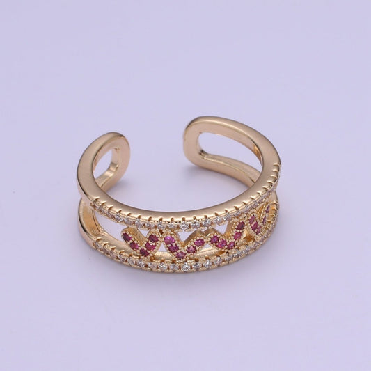 Hot Pink CZ Heart 18K Gold Filled Adjustable Ring