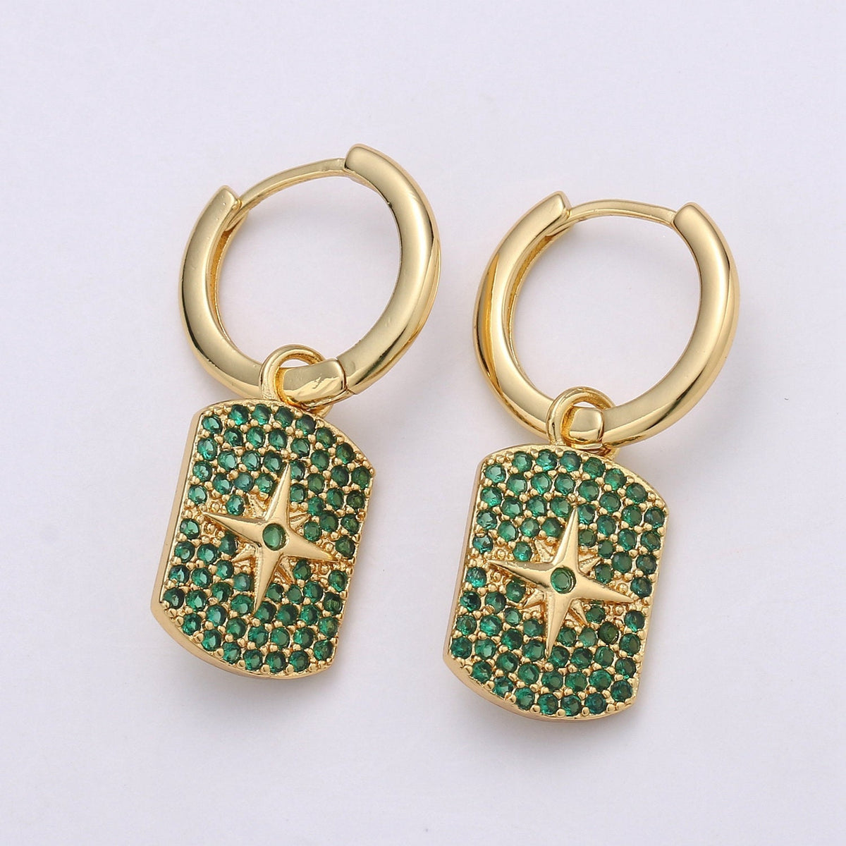 Celestial Star Earrings Celestial Star Huggie Earrings Green and Blue Pave Hoop Earrings Hoop Earrings