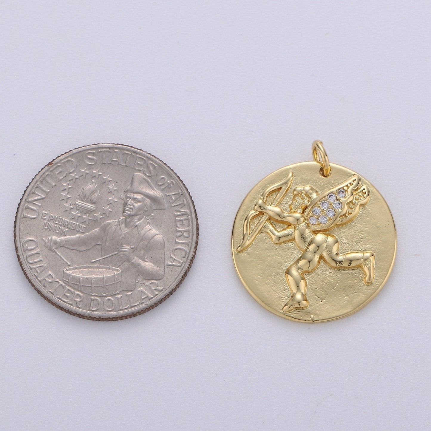 14K Gold Filled Cupid Charm- Medallion Cupid Pendant - Dainty Micro Pave Charm