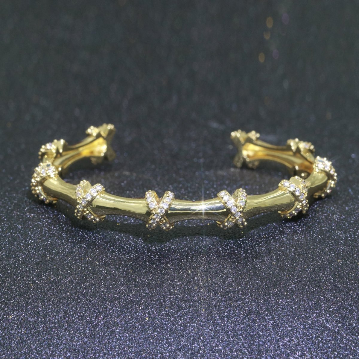Luxury 24K Gold Filled CZ Open Adjustable Bangle for Woman Bracelet
