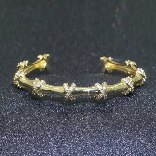 Luxury 24K Gold Filled CZ Open Adjustable Bangle for Woman Bracelet