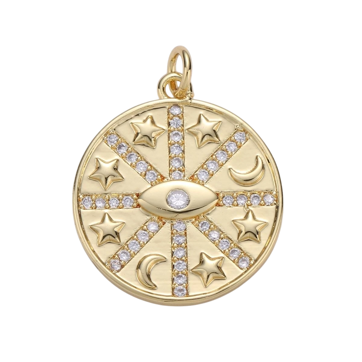 Medallion Lucky Charm 24K Gold-Filled Medallion, Stars Moon Eye Lucky