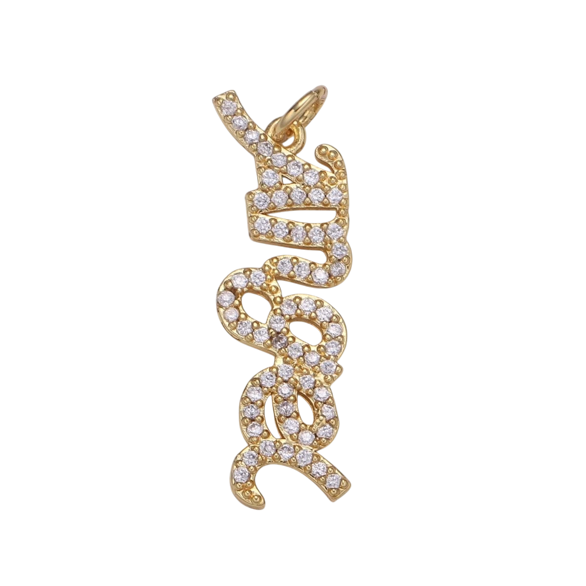 14K Gold Filled 30mm x 10mm "Angel" Micro Paved CZ Cursive Script Charm
